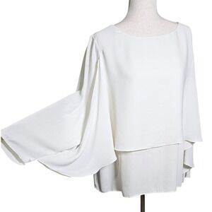 Black Label Chicos White Women's Layered Flowy Blouse with Statement Sleeves 3
